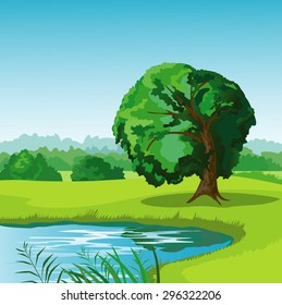 Summer landscape with pond