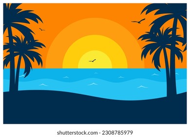 Summer landscape poster design illustration for banner, wallpaper, print, sticker, decoration, letter and more
