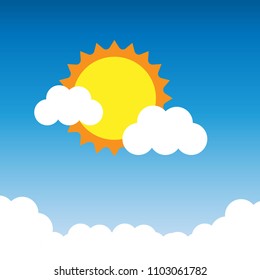 Summer landscape, poster design template,summer, skz and clouds, vector illustration