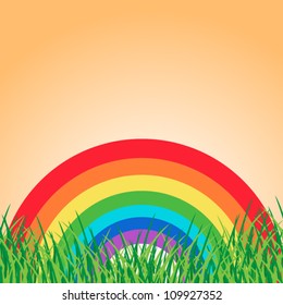 Summer landscape with rainbow