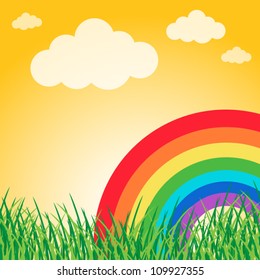 Summer landscape with rainbow