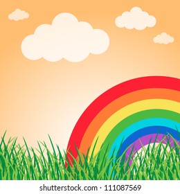 Summer landscape with rainbow