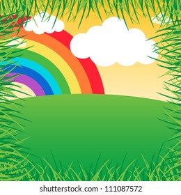 Summer landscape with rainbow