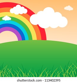 Summer landscape with rainbow