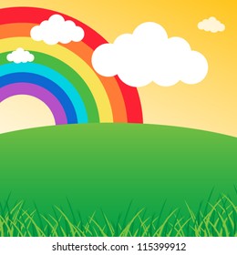 Summer landscape with rainbow