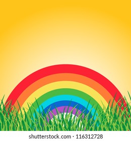 Summer landscape with rainbow