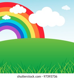 Summer landscape with rainbow