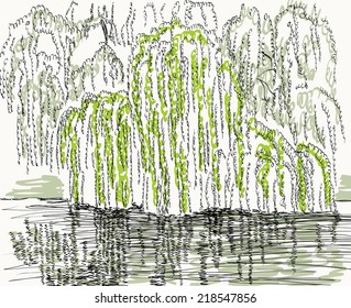 Summer landscape with a river and forest