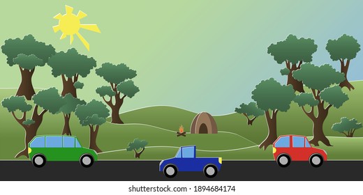 summer landscape with a road. Picnic and travel
