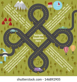 Summer landscape with roads. Vector illustration.