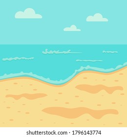 Sommerlandschaft, Meereshintergrund. Blank für Postkarten und Banner. Flache Vektorgrafik.