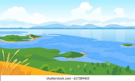 Summer landscape with sea and mountains vector illustration 