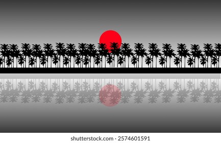 Summer Landscape Sun in the Afternoon on the Sea and Palm Tree Silhouette