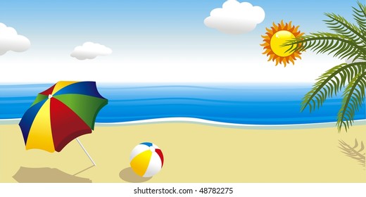 summer landscape with sun and beach