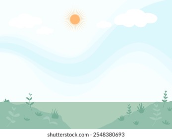 Summer landscape with sun and green park.