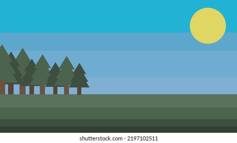 Summer landscape of summer. Sun. Vector illustration