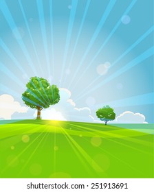 Paisagem de verão e nascer do sol