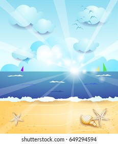 Summer landscape with sunrise, vector illustration 