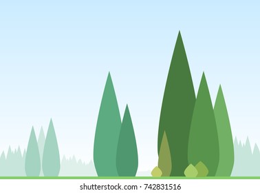 Summer landscape with trees on foreground