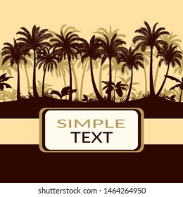 Summer Landscape, Tropical Palms Trees and Exotic Plants Silhouettes. Vector