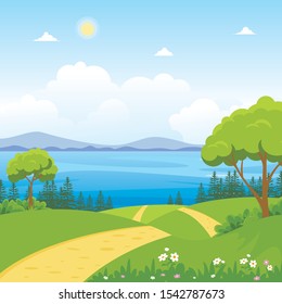 Summer landscape vector with beautiful and scenery panorama design