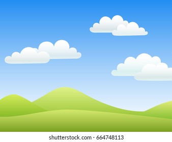 Summer landscape vector. Hills, sky and clouds