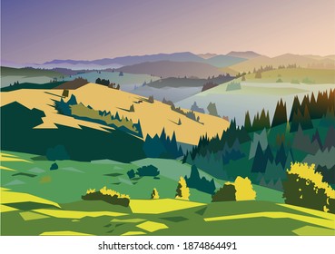 Summer landscape. Vector illustration. Panorama with beautiful nature.