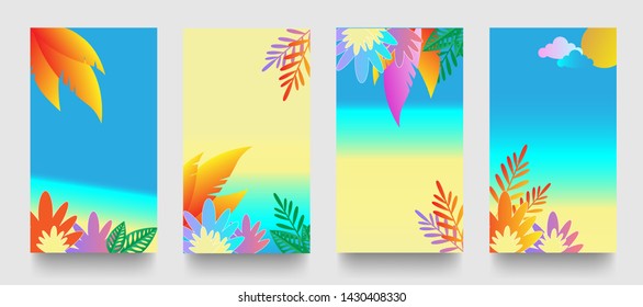 Summer landscape, Vector set of social media stories design templates, can use for, landing page, template, ui, web, mobile app, poster, banner, flyer, background