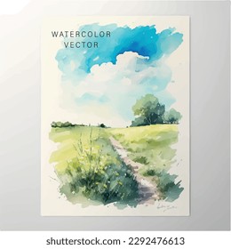summer landscape watercolor vector. art for exposition