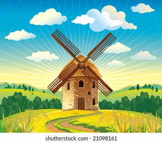 Summer landscape with a windmill