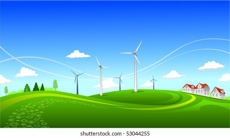 Summer Landscape with Windmills