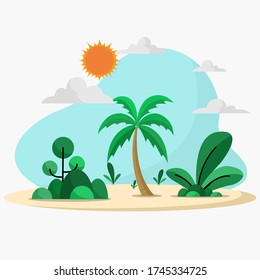 Summer landscape,flat vector icon nature weather concept template.