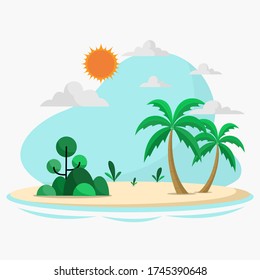 Paisaje de verano,plantilla de concepto de clima de icono de vector plano.
