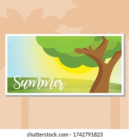 Summer landscapes with sunset. Natural landscape poster - Vector