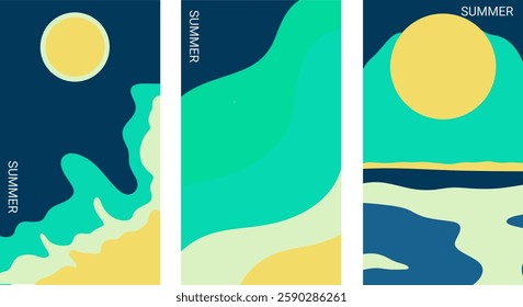 Summer lanscape poster set vector illustration