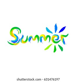 summer layer green yellow blue lettering calligraphy isolated white background
