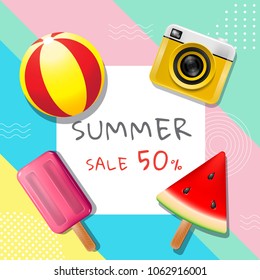 summer, layout design, greeting card, cover book, banner,  template design, graphic illustration, cartoon cute.