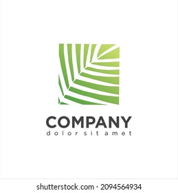 diseño de jardín natural con logotipo tropical de coco de hoja de verano, naturaleza orgánica. emblema agrícola del logotipo verde de la hoja de palma