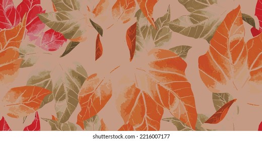 Summer leaf fashion style. Spring floral seamless pattern. Repeatable exotic watercolor texture design for textile and fabric prints. Vector illustration