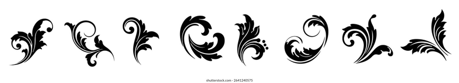 summer leaf floral swirl ornaments logo decorative elements vintage art pattern botanical design