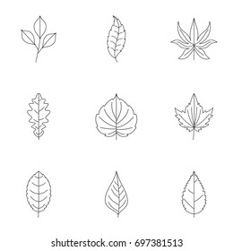 Summer leaf icons set. Outline set of 9 summer leaf vector icons for web isolated on white background