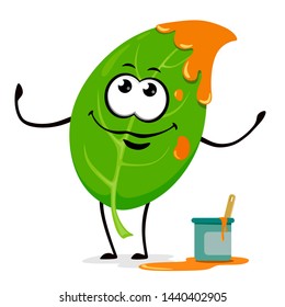 Summer leaf with orange paint makes itself fall. Vector illustration on white background.