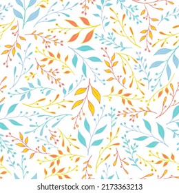 Summer leaf stem pattern seamless vector. Modern herb branches wallpaper. Batik fashion print. Decorative grass leaf stem pattern background. Garden ornament.