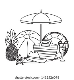 summer leafs plants with umbrella and set icons