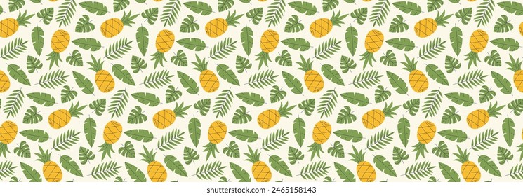 Sommer Blätter nahtlosen Hintergrund. Ananas mit tropischem Blattmuster. Früchte schmücken.