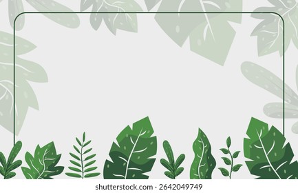summer leaves background with a frame and flowers