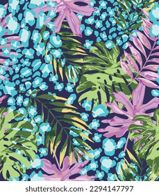 summer leaves and colorful animal skin pattern