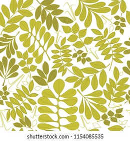Summer leaves green pattern, artistic bright background