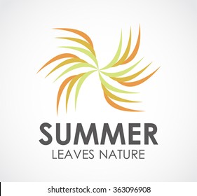 Summer leaves of nature circle abstract vector and logo design or template spring circular business icon of company identity symbol concept