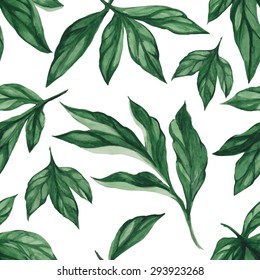 Summer Leaves. Seamless, Hand Painted, Watercolor Pattern. Vector Background